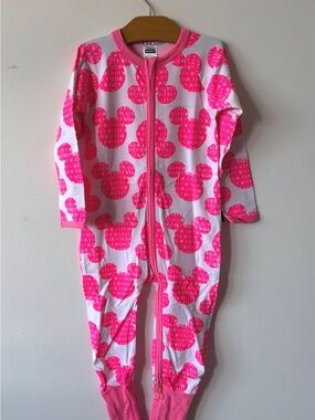 Bonds Pink and White Mickey-Print Zip Footed Pajamas